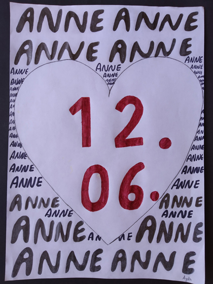 Ein Herz für Anne Frank zum Geburtstag, gezeichnet von Ayda aus Afghanistan